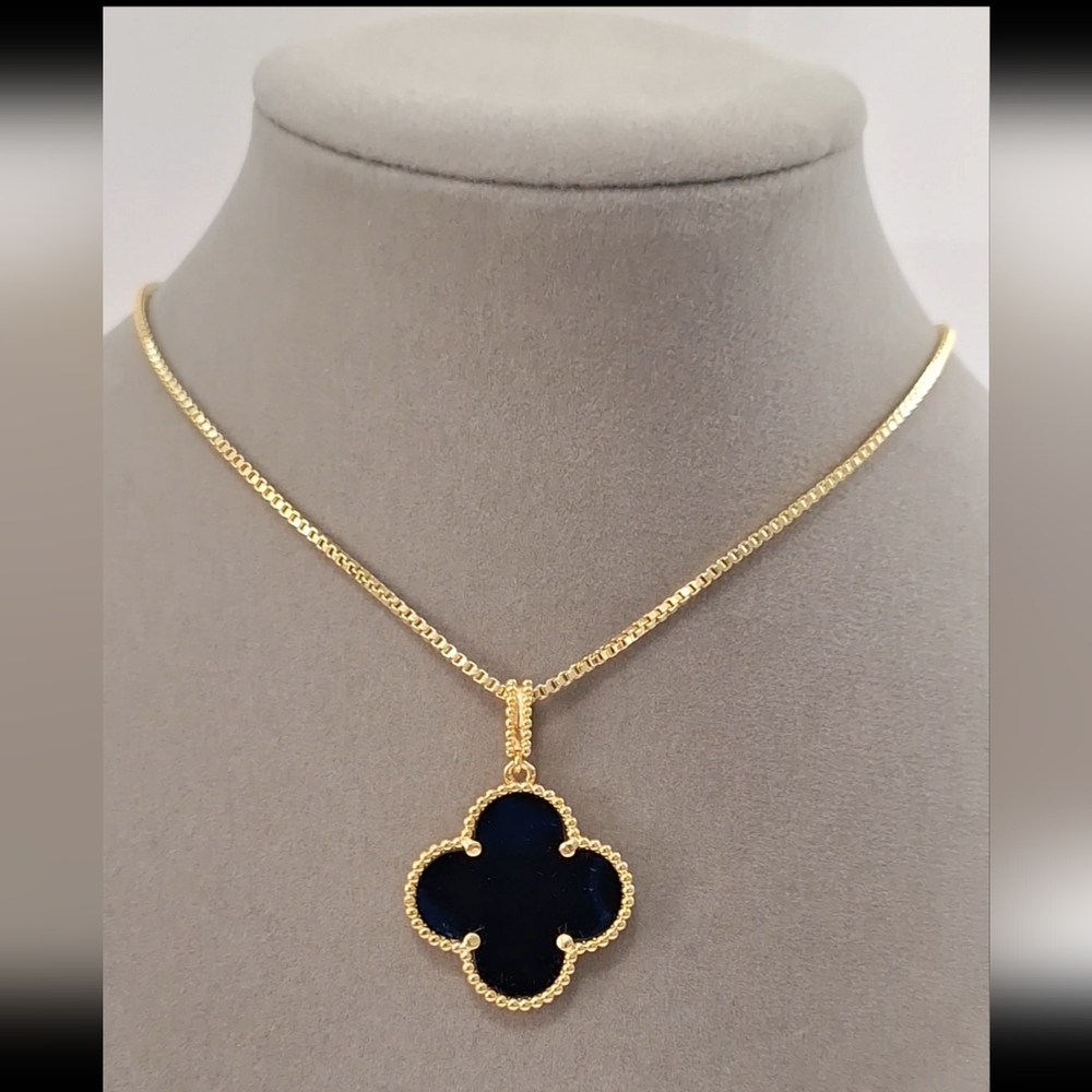 Black Onyx 27mm Clover  Pendant Necklace